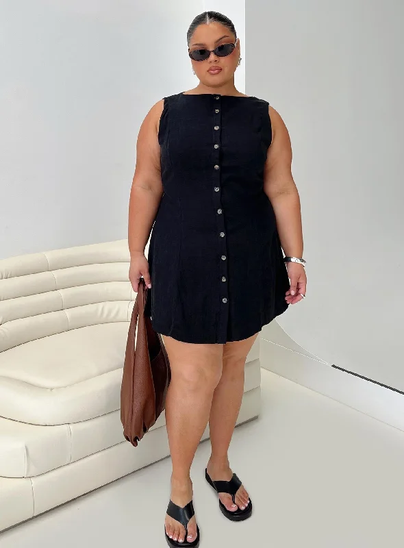 Limited Time Offer Dollie Linen Mini Dress Black Curve