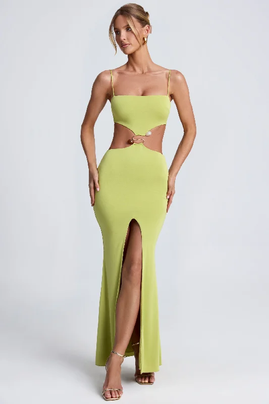 Low Prices Hardware Detail Cut-Out Maxi Dress in Olive Green