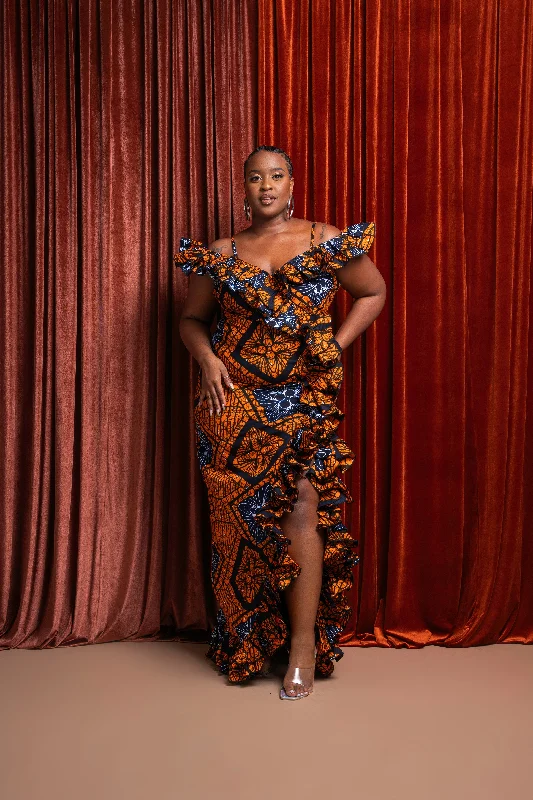 Deal Frenzy ZEZE Off shoulder Ruffle African Print Maxi Dress
