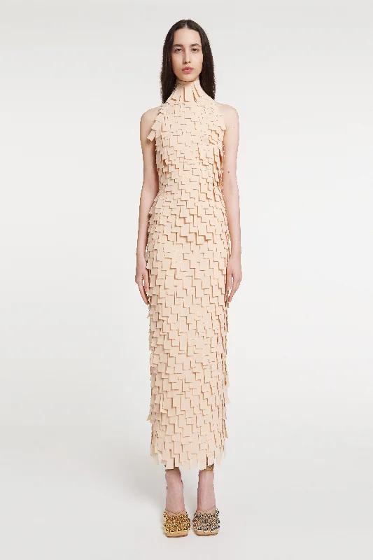 Crazy Deals Multi Rectangle High Neck Midi Dress Light Beige
