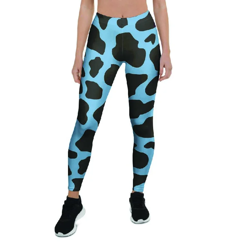 Black And Blue Cow Print Women's Leggings