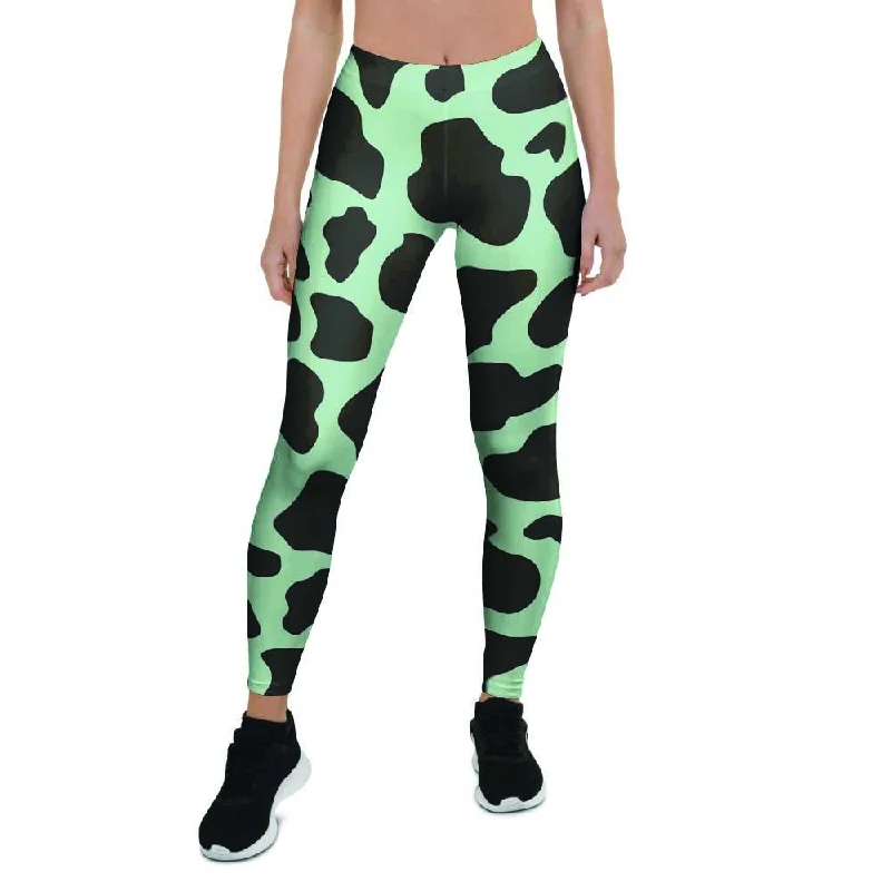 Black And Green Cow Print Women's Leggings