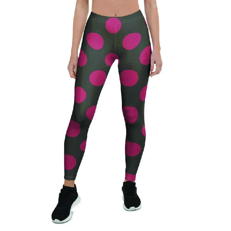 Black And Maroon Polka Dot Women's Leggings