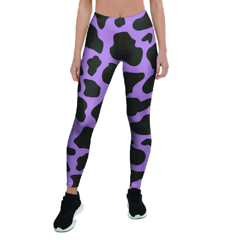 Black And Purple Cow Print Women's Leggings