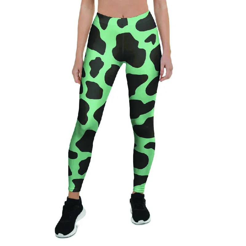 Black And Teal Cow Print Women's Leggings