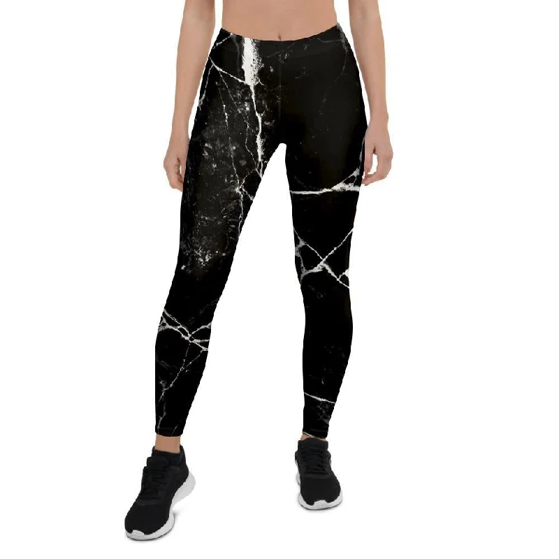 Black Cracked Marble Women's Leggings