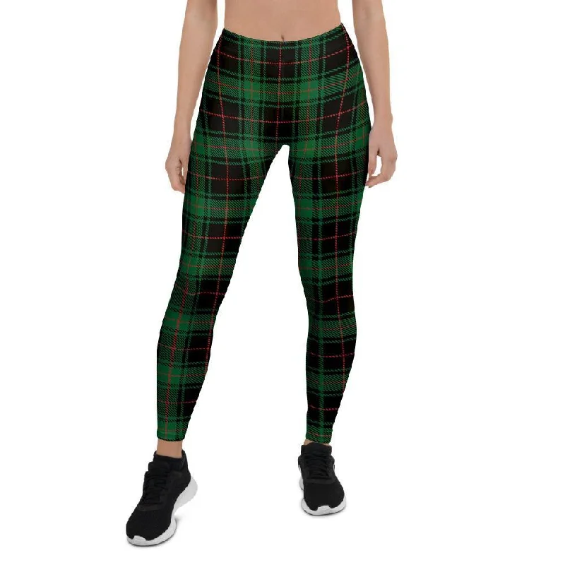 Black Green Plaid Tartan Women's Leggings