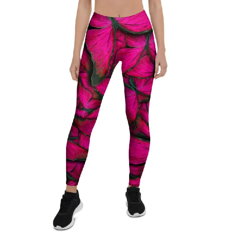 Black Pink Butterfly Print Women's Leggings