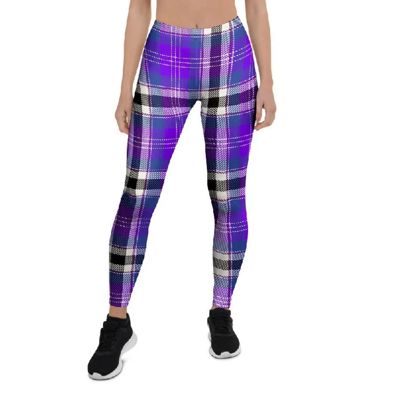 Black Purple Plaid Tartan Women's Leggings