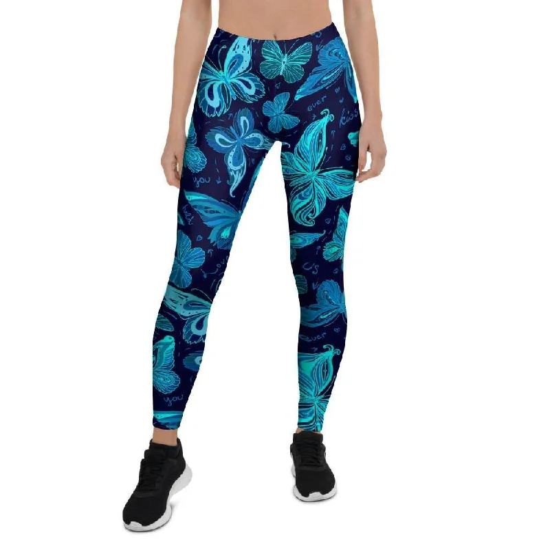 Blue Butterfly Print Women's Leggings