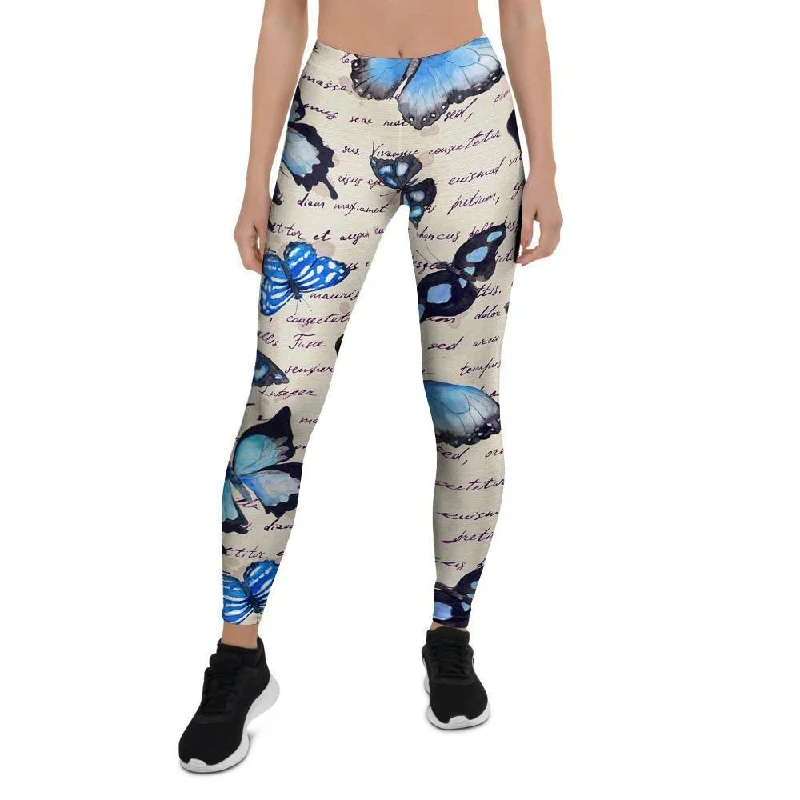 Blue Butterfly Watercolor Print Women's Leggings