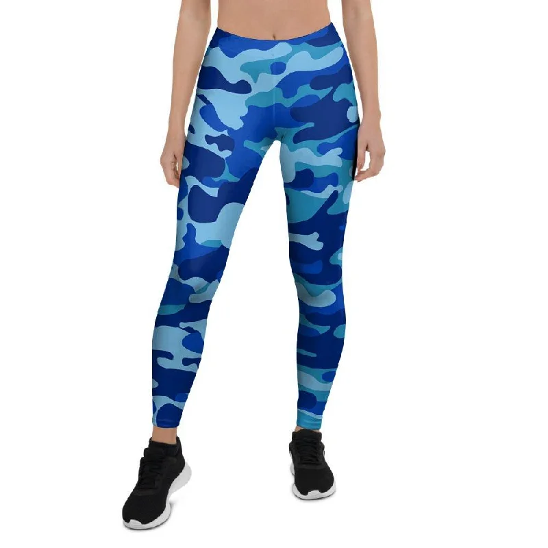 Blue Camo Print Women's Leggings