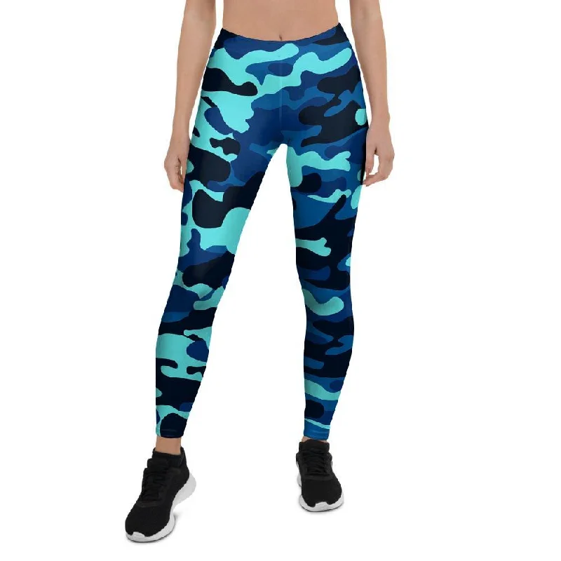 Blue Camoflage Print Women's Leggings