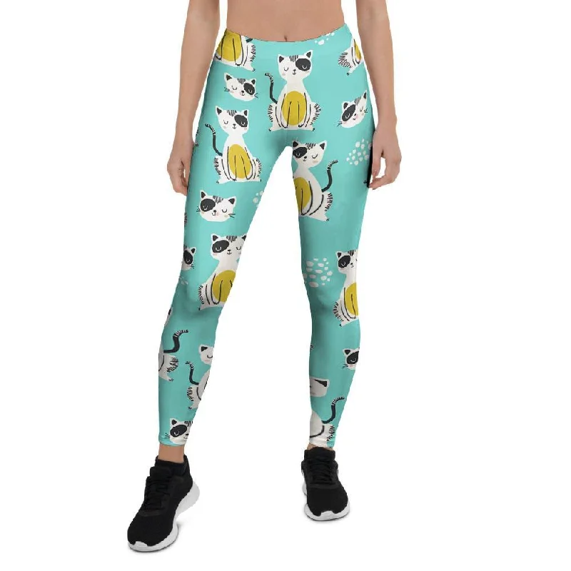 Blue Cat Print Women's Leggings