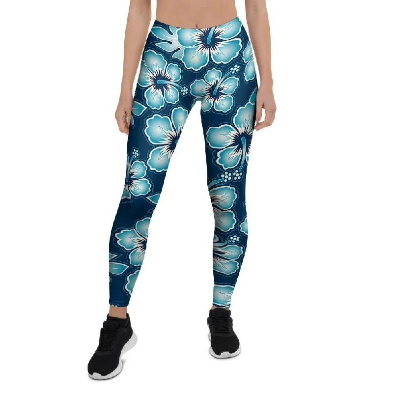 Blue Hibiscus Hawaiian Print Women's Leggings