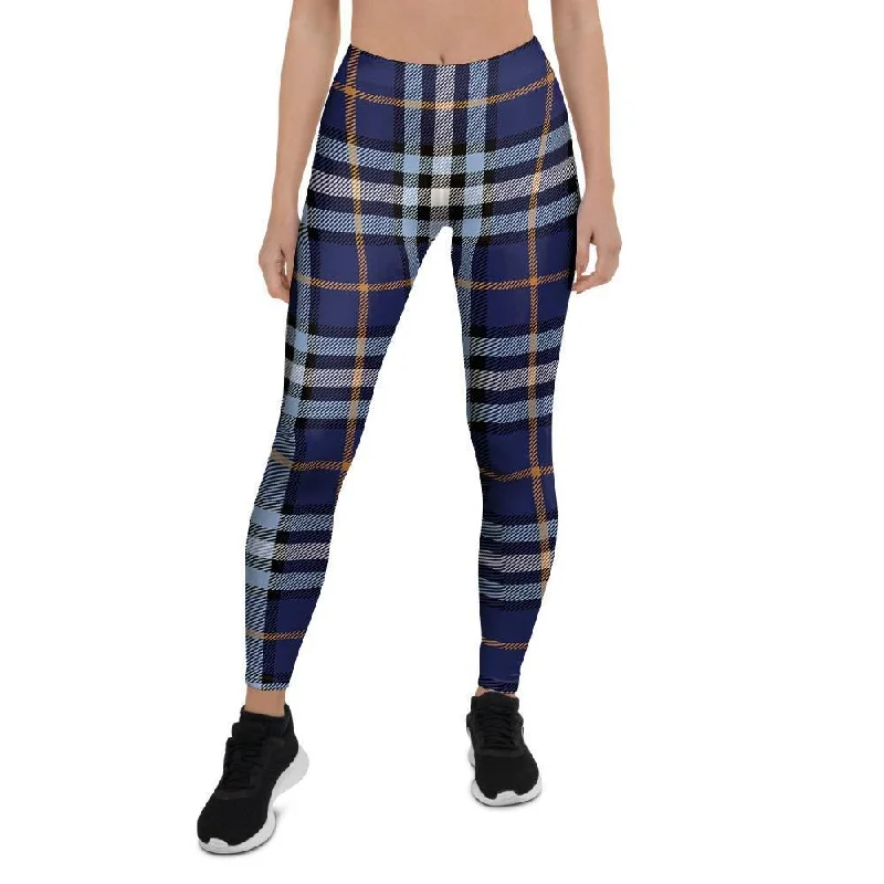 Blue Navy Plaid Tartan Women's Leggings