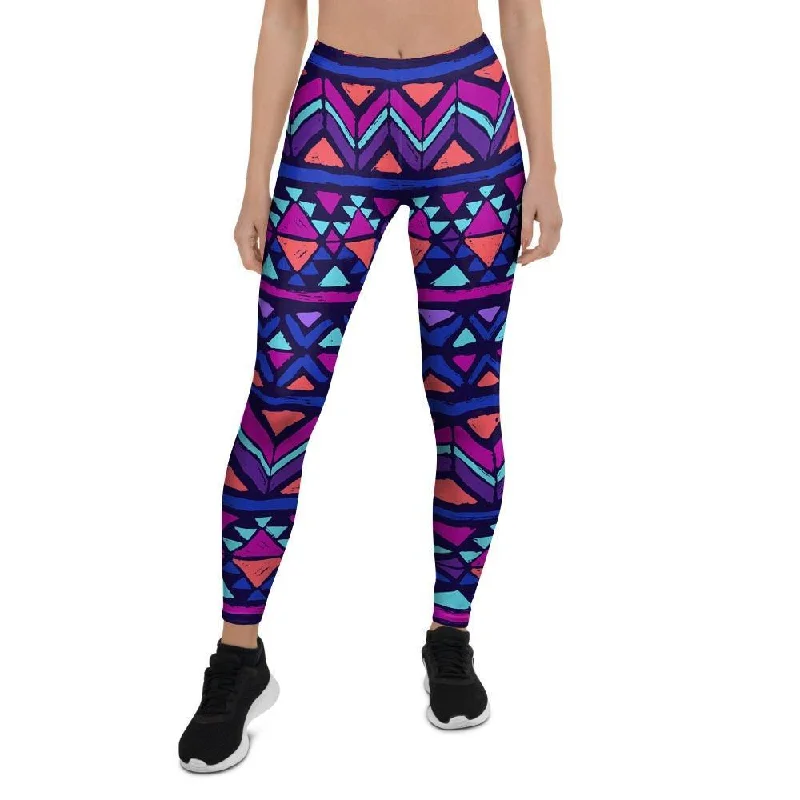 Blue Neon Color Indian Aztec Women's Leggings