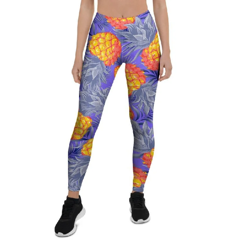 Blue Neon Pineapple Hawaiian Print Women's Leggings