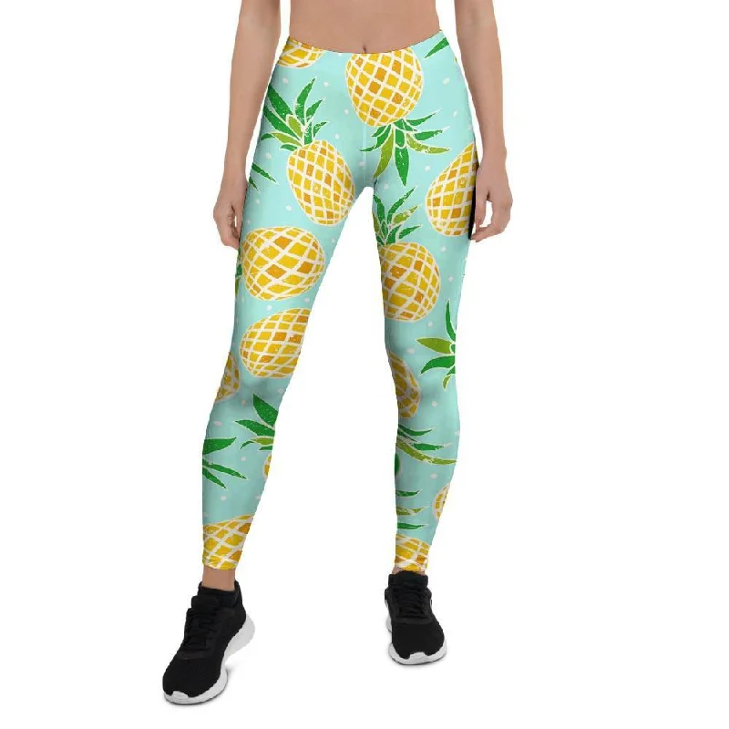 Blue Pineapple Print Women's Leggings