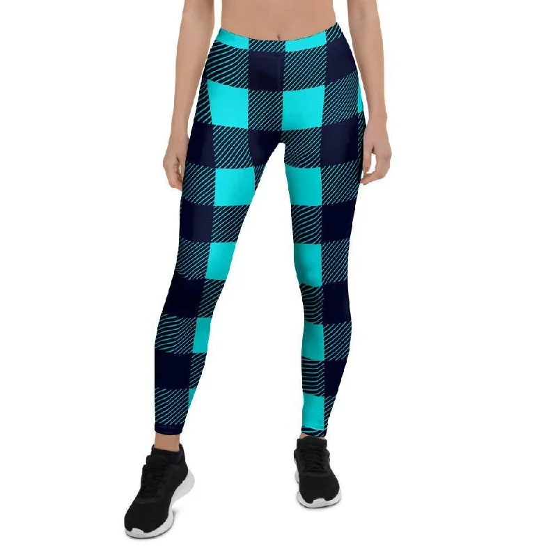 Blue Plaid Print Women's Leggings