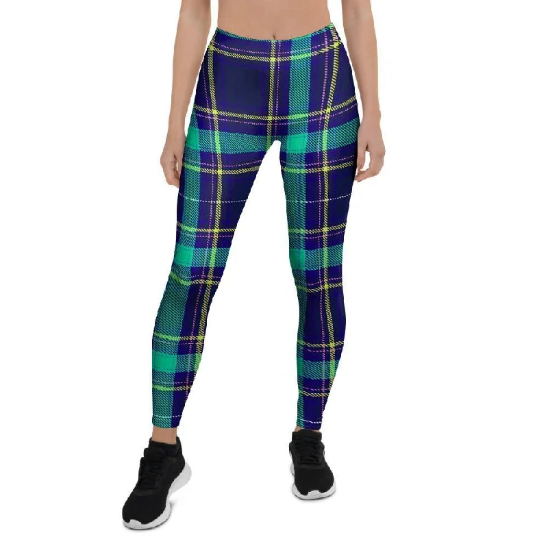 Blue Plaid Tartan Print Women's Leggings