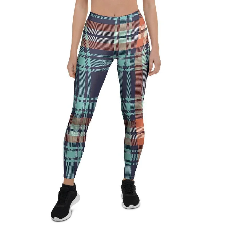 Deal Frenzy Blue Plaid Tartan Scottish Print Women's Leggings