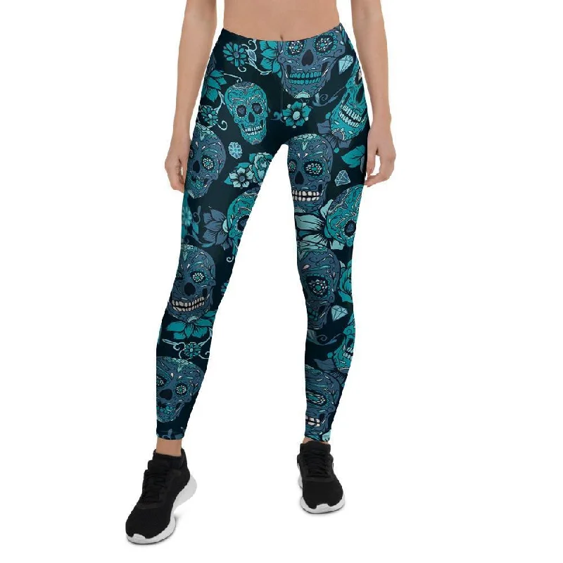 Friends and Family Sale Blue Sugar Skull Women's Leggings