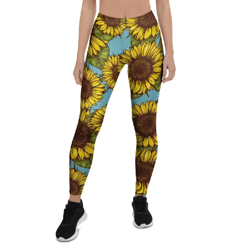 Anniversary Sale Blue Sunflower Print Women's Leggings