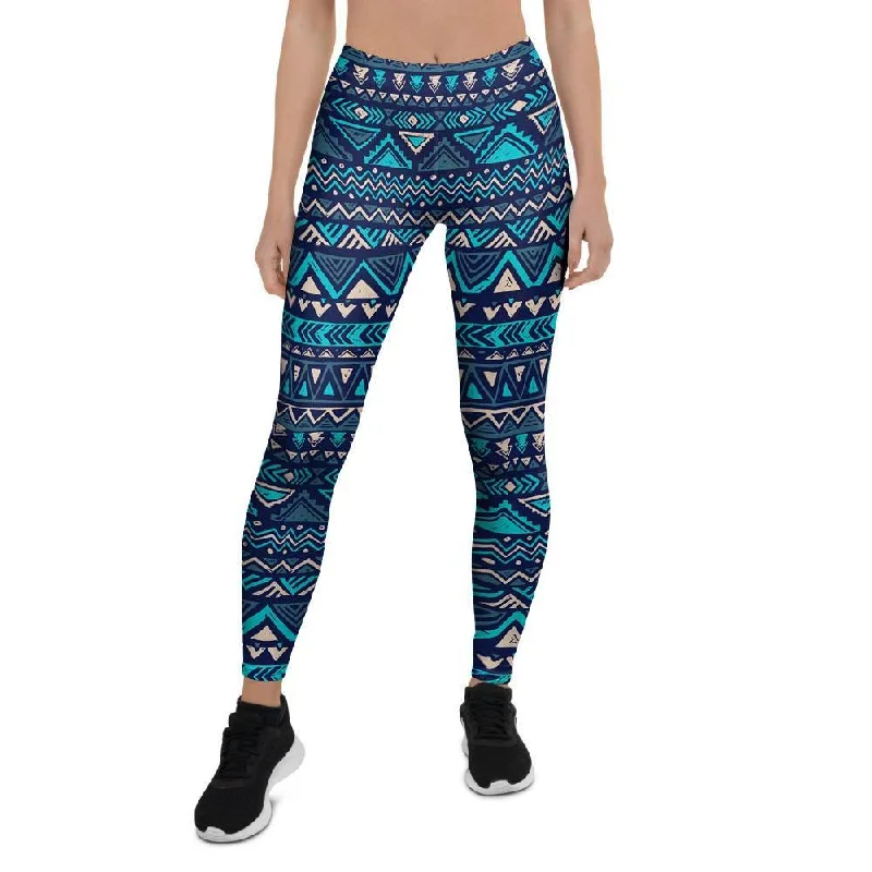 Weekend Flash Sale Blue Tribal Aztec Hand Drawn Women's Leggings